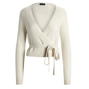 NEW RALPH LAUREN Small Women Sweater 100% Cashmere Wrap Cardigan Cream MSRP $498